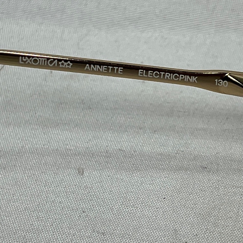 Luxottica Annette Eyeglasses Gold Electric Pink Square Frame Italy 53-17-130 - Picture 5 of 11